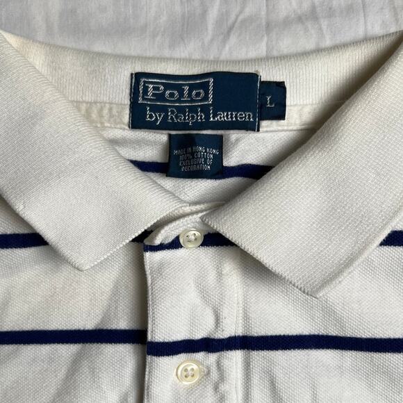 Polo Ralph Lauren Size Large 100% Cotton Striped White Polo Rugby Short Sleeve - Picture 5 of 7